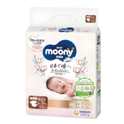 Bỉm cao cấp Moony Natural Organic dán NB62 cho bé sơ sinh đến 5kg (new)