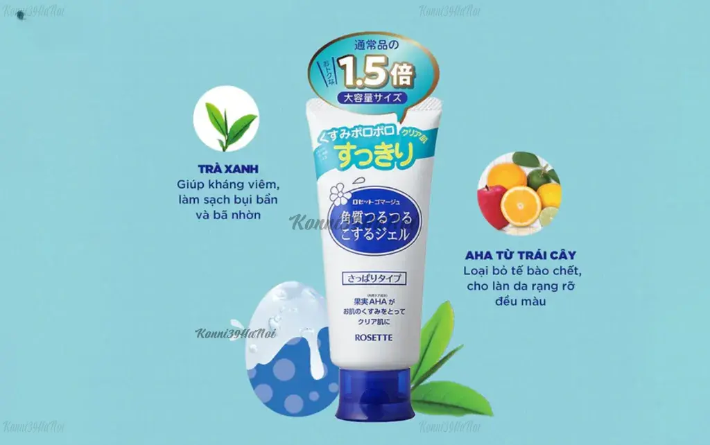Kem tẩy da chết của Nhật Rosette Gommage Peeling Gel màu xanh.