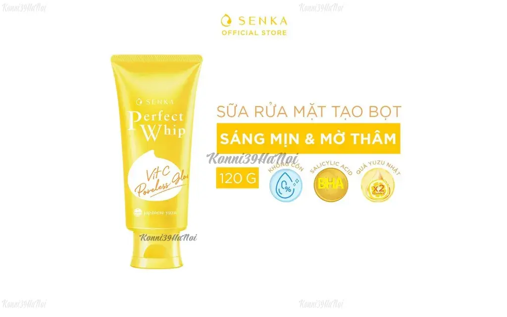 Dưỡng da sáng mịn, mờ thâm với sữa rửa mặt của Nhật Senka Perfect Whip Vit C Poreless Glow