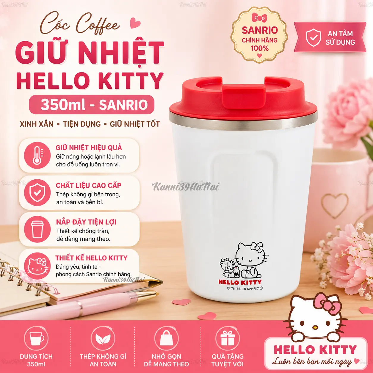 4973307538421 Cốc Coffee giữ nhiệt 350ml Hello Kitty Sanrio - Ảnh 1