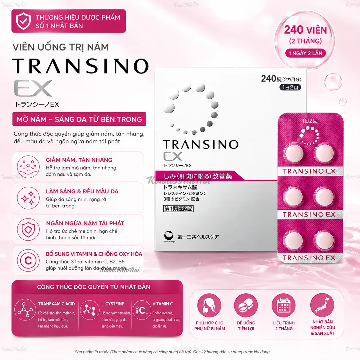 4987107637413 Viên uống trị nám Transino Whitening EX trắng da hộp 240 viên - Ảnh 1