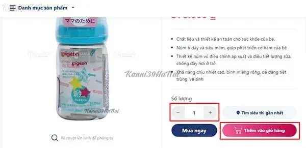 Bước 3 đặt mua bình Pigeon trên website Sakuko