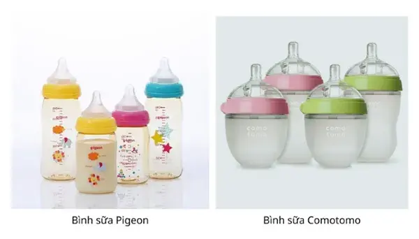 đánh giá bình sữa Pigeon là nhựa PPSU còn bình Comotomo làm từ Silicon.