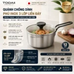 Quánh chống dính phủ inox 3 lớp liền đáy Tri-Ply Todaii - Thành cao, nắp kính (nhiều cỡ)