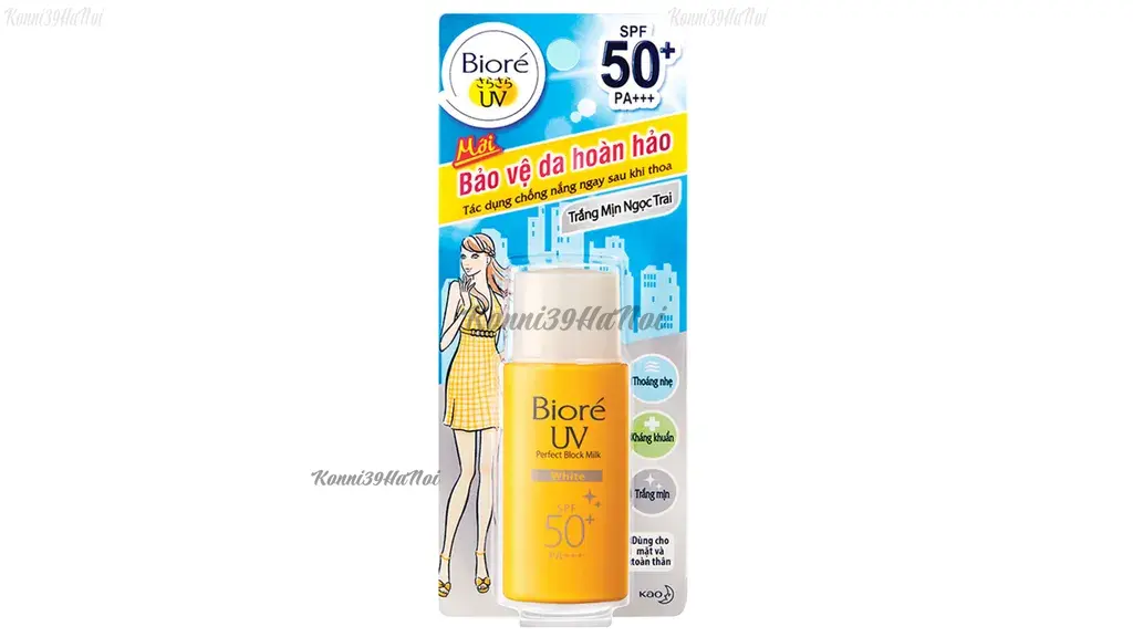 Sữa chống nắng Biore UV Perfect Block Milk White có kết cấu lòng, dễ thoa, giúp hạn chế da bóng dầu hiệu quả.