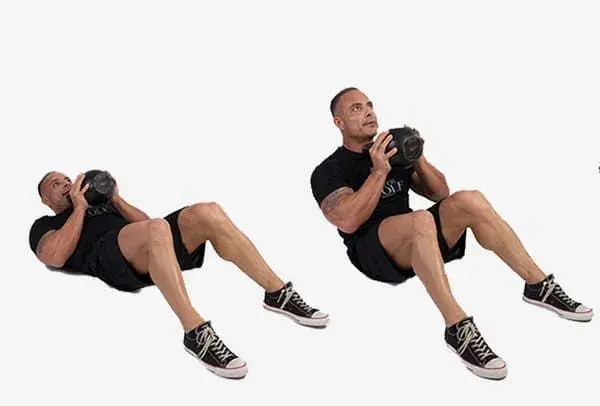 bài tập gập bụng hai tay ôm tạ đòn