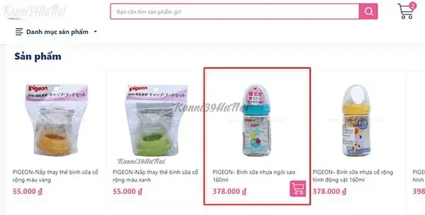 Bước 2 đặt mua bình Pigeon trên website Sakuko