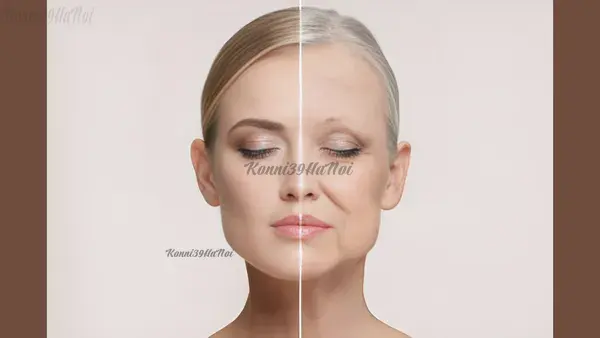 So sánh giữa làn da trẻ trung (ảnh trái) với nhiều Elastin và làn da lão hóa chảy xệ (ảnh phải) khi thiếu Elastin