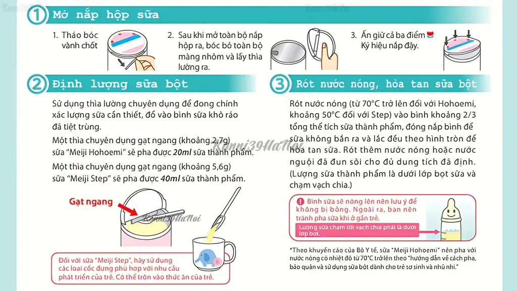 công thức pha sữa meiji số 9 cho bé