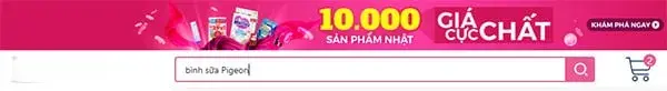 Gõ tên/thông tin sản phẩm vào ô tìm kiếm và ấn nút “Tìm kiếm”. Bước 1 đặt mua bình sữa Pigeon nội địa Nhật ở Sakuko