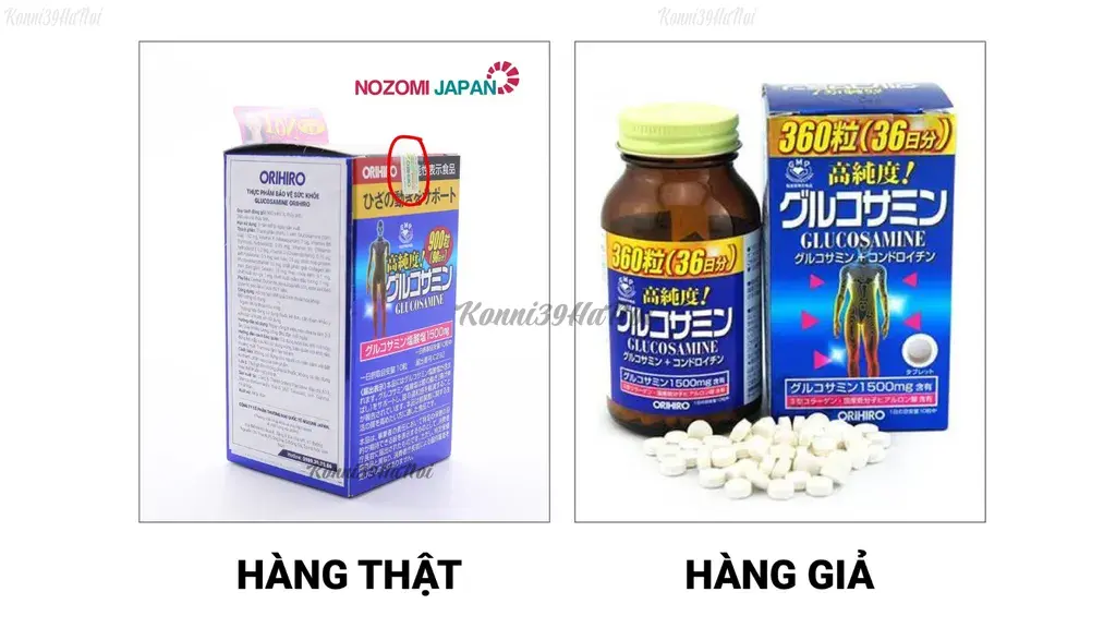 Glucosamine Nhật thật sẽ có tem chống hàng giả được dán ở nắp hộp