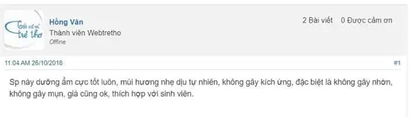 Khách hàng đánh giá tốt về hiệu quả dưỡng ẩm của sản phẩm
