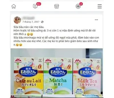 Một mẹ đã đăng bài và nhận xét sữa bầu Morinaga có mùi vị dễ uống, độ ngọt vừa phải trên trang cá nhân của mình.