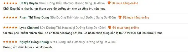 Sữa dưỡng Hatomugi nhận được đánh giá tốt từ khách hàng