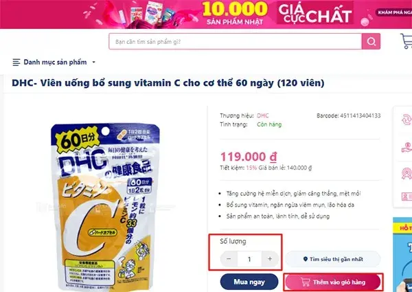 Mua viên uống DHC vitamin C tại Sakuko bước 3 Mua viên uống DHC vitamin C tại Sakuko bước 3