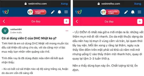 Tài khoản vukhanh94 thì đánh giá ưu điểm của vitamin C DHC là khả năng làm mờ thâm mụn nhanh và cảm thấy đây là sản phẩm ổn định, chất lượng từ từ. Tài khoản vukhanh94 review về viên uống DHC vitamin C