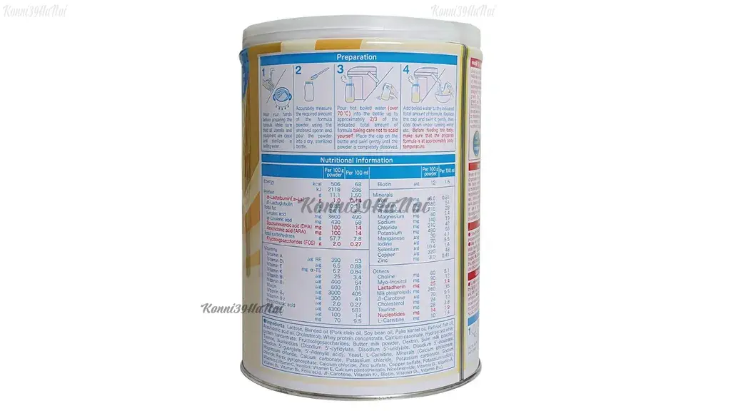 Thành phần dinh dưỡng của sữa Meiji số 0 được in trên vỏ hộp