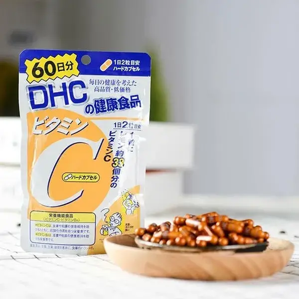 Viên uống DHC vitamin C được đóng gói vào túi zip nhỏ gọn,màu sắc bắt mắt Viên uống DHC vitamin C