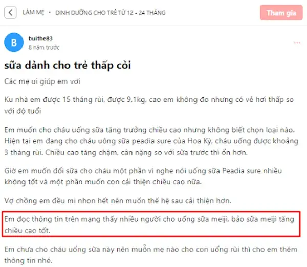 Tài khoản mẹ buithe83 review sữa Meiji tăng trưởng chiều cao