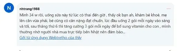 mẹ nhtrang1988 cũng dành lời khen cho sữa bầu Morinaga