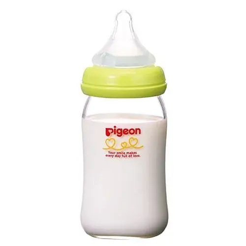 Bình sữa thủy tinh Pigeon 160ml cổ rộng màu xanh lá cây