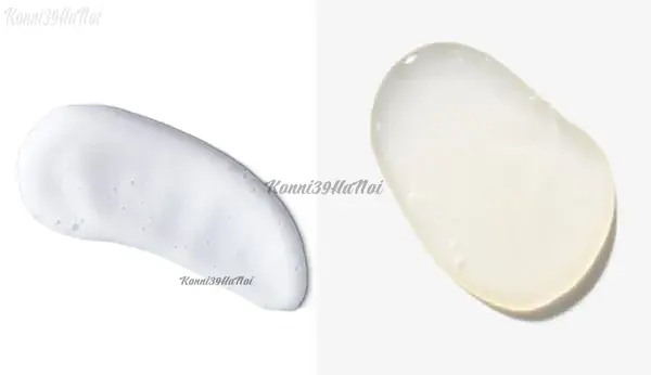 Kết cấu của kem dưỡng (bên trái) thường đặc và dày hơn serum (bên phải).