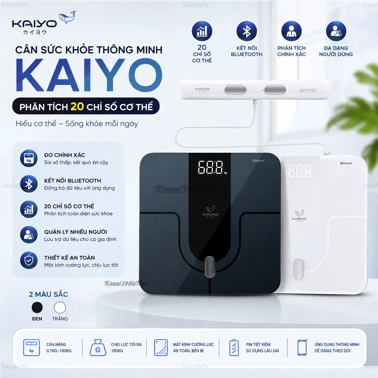 8936212084083-GR Cân sức khoẻ và phân tích 20 chỉ số cơ thể hiện đại Kaiyo ( Màu đen - Màu trắng) - Ảnh 1