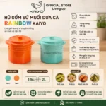 Hũ gốm sứ muối dưa cà Rainbow Kaiyo, 1,5L (Màu xanh - Màu Cam )