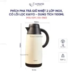 Phích pha trà giữ nhiệt 2 lớp inox có lõi lọc Kaiyo dung tích 1100ml, màu kem