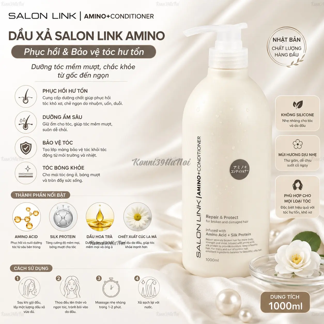 4513574033757-premium.webp Dầu Xả Dưỡng Ẩm SalonLink Amino Conditioner Phục Hồi Tóc Khô Xơ Chai 1000ml - Ảnh 1