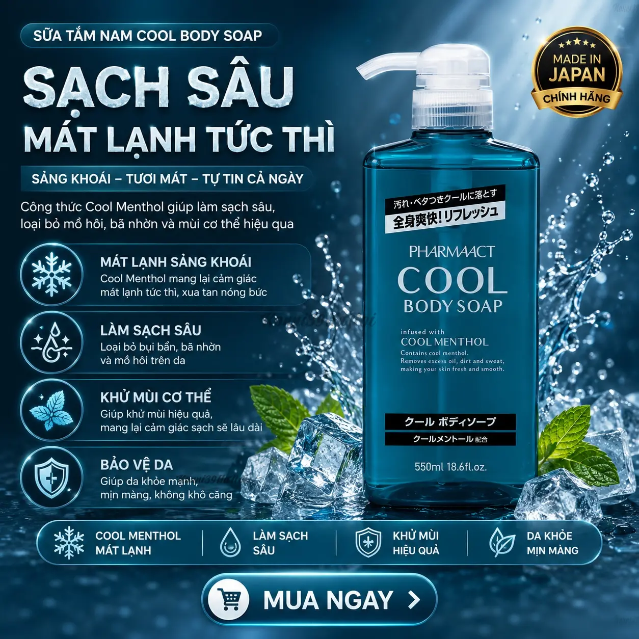 4513574037595-premium.webp Sữa tắm bạc hà mát lạnh pharmaact - Hàng nhập nội địa Nhật Bản - Ảnh 1