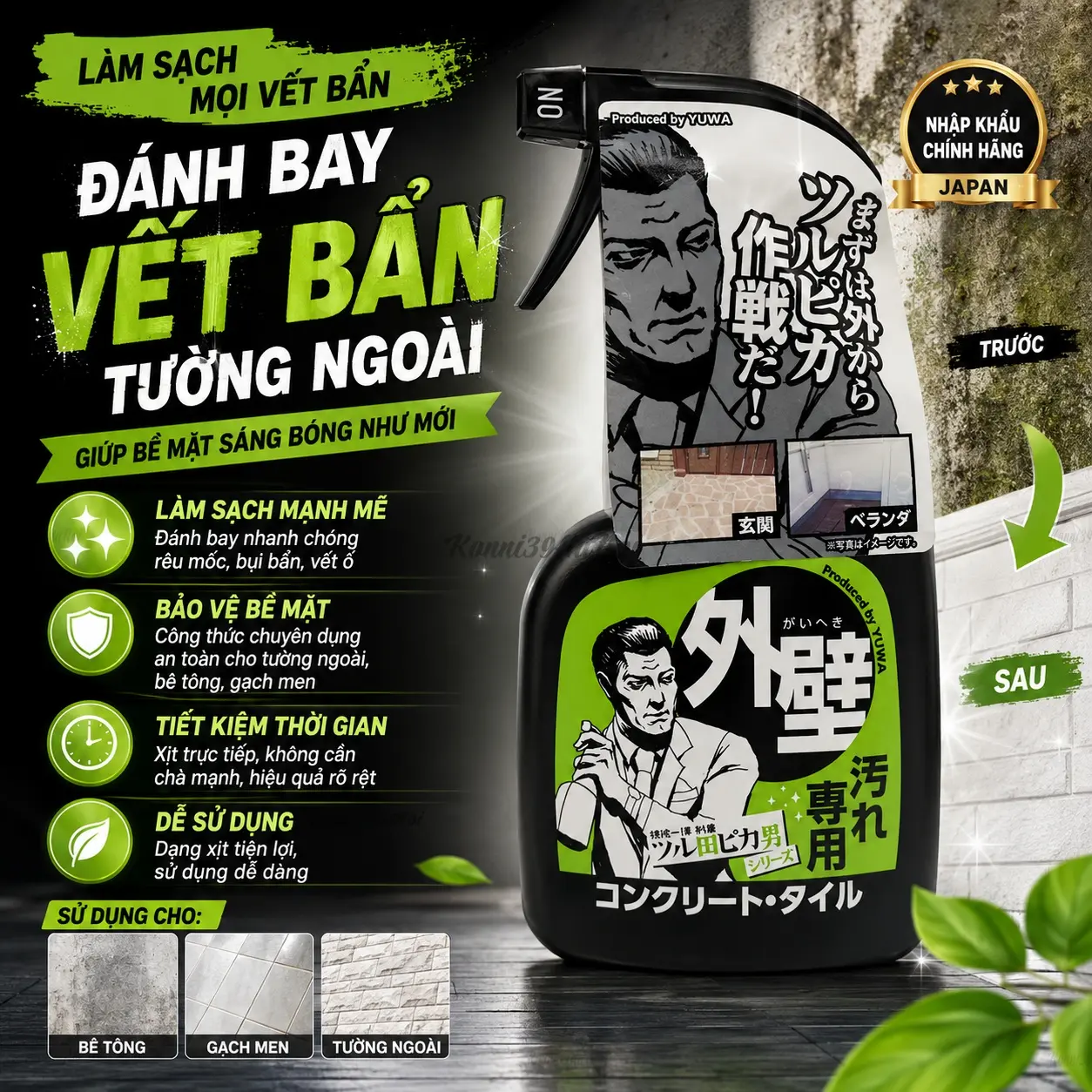 4516825005145-premium.webp Dung dịch tẩy tổng hợp vết bẩn ngoài trời Yuwa Tipo's 400ml (rêu mốc, vết ố) - Ảnh 1