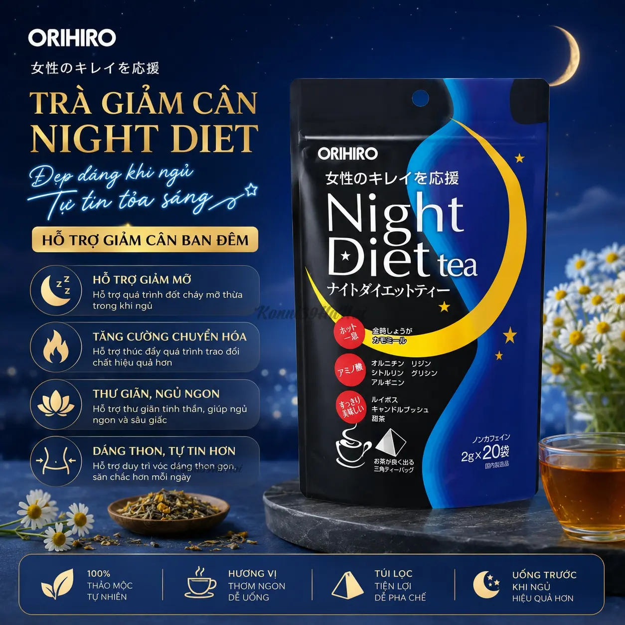 4571157250267-premium.webp Trà giảm cân Orihiro Night Diet 20 gói - Chất lượng Nhật Bản - Ảnh 1