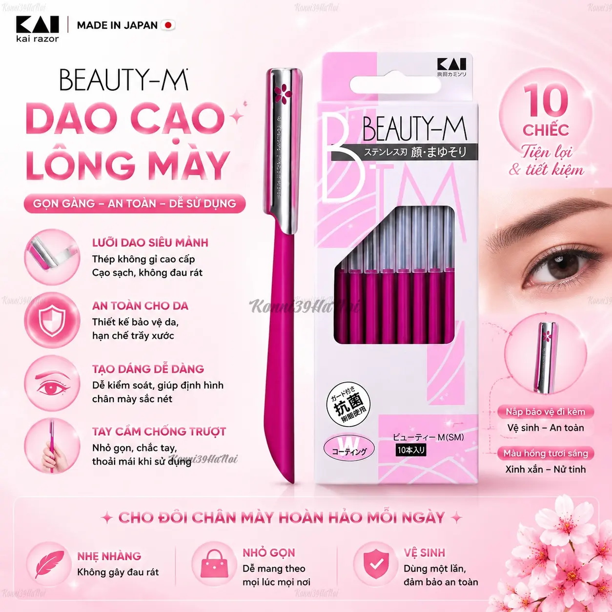 4901331007439-premium.webp Set 10 dao cạo lông mày KAI màu hồng - Chất lượng Nhật Bản - Ảnh 1