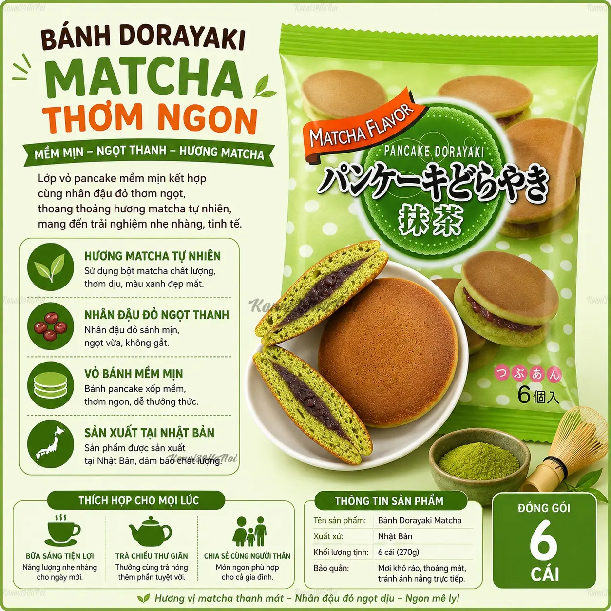 4902752161106-premium.webp Bánh trà xanh Marukyo Pancake Dorayaki 310g - Chất lượng Nhật Bản - Ảnh 1