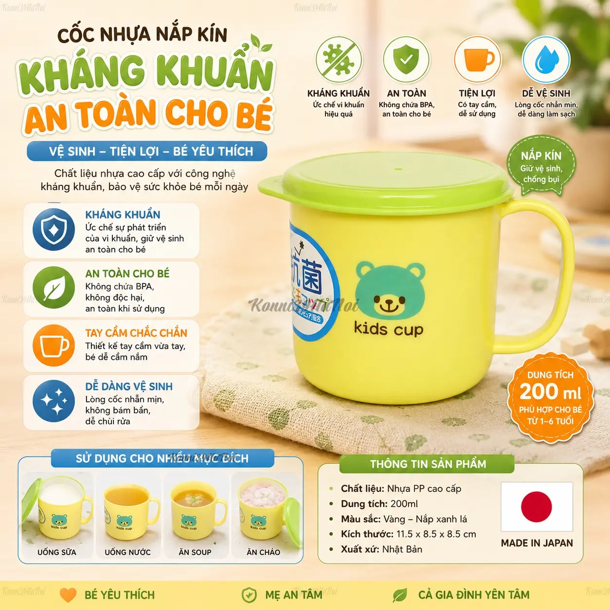 4955959144304-premium.webp Cốc uống nước có nắp đậy cho trẻ em - Chất lượng Nhật Bản - Ảnh 1