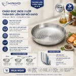 Chảo đúc inox 3 lớp thân đáy liền dập nổi Kaiyo, dáng cạn