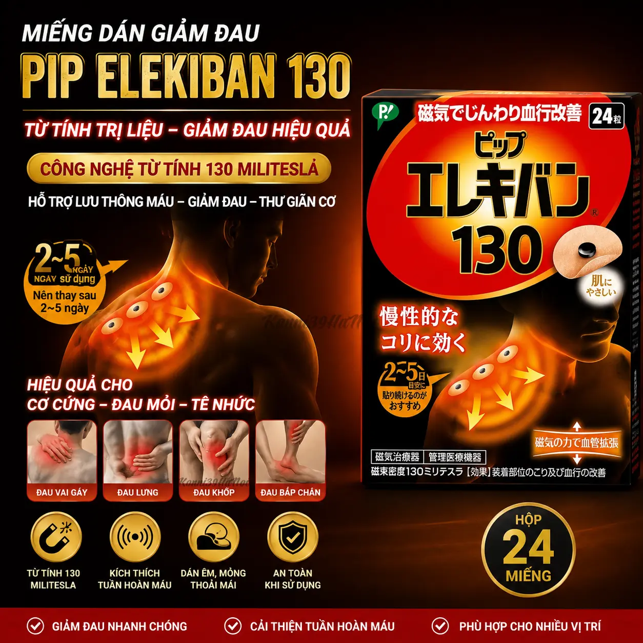 4902522668040 Miếng dán giảm đau PIP ELEKIBAN 130 (24 miếng) - Ảnh 1