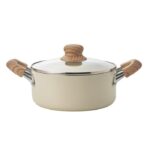 Nồi chống dính Ceramic Kakusee, size 20cm - màu be, tay cầm gỗ
