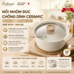 Nồi nhôm đúc chống dính thành cao Ceramic Kakusee, size 18cm - màu be