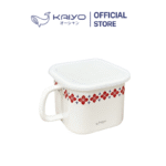 Nồi đa năng tráng men sứ dáng vuông size 14cm, hoạ tiết hoa đỏ