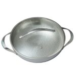 Chảo đúc inox 3 lớp đáy liền dập nổi Kaiyo, sâu lòng, 2 tay cầm, vung kính, size 28cm