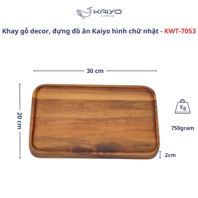 8936212087053-1774401821805.jpg Khay gỗ Kaiyo hình chữ nhật, kích thước 30x20x2cm - Ảnh 1