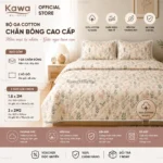 Bộ ga cotton chần bông kèm 2 vỏ gối Kawa size 2m*2m2 - mẫu lá xanh - 2025