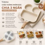 Chảo vuông nhôm đúc chia 3 ngăn chống dính Todaii 18.5cm, đáy từ nguyên khối