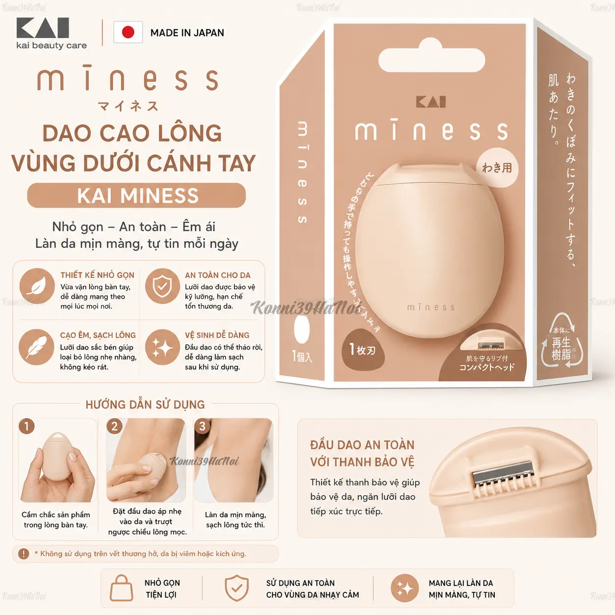 4901331006432 Dao cạo lông vùng dưới cánh tay KAI MINESS - Nhỏ Gọn - Êm Ái - Ảnh 1