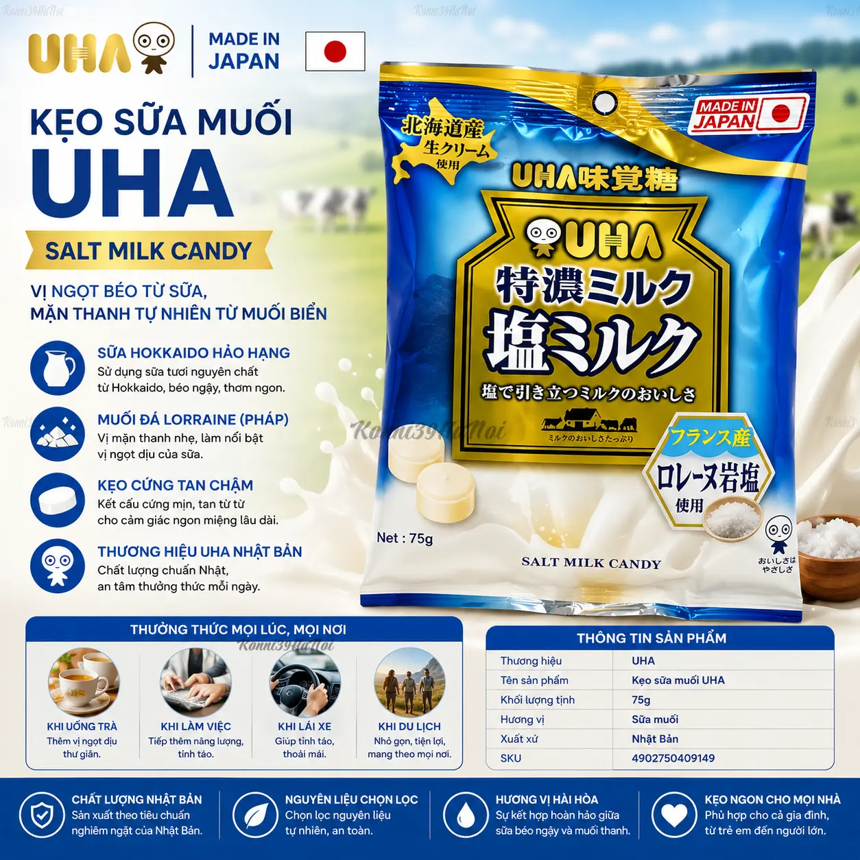 4902750409149 Kẹo UHA truyền thống sữa muối Nội Địa Nhật Bản 67g - Ảnh 1