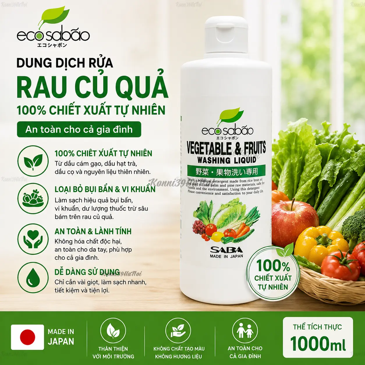 4944896830289 Chai dung dịch rửa rau củ quả 100% chiết xuất tự nhiên EcoSabao - Ảnh 1