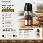 Dụng cụ xay tiêu lưỡi sứ Kaiyo với 4 mức độ điều chỉnh thô mịn linh hoạt