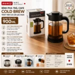 Bình pha trà, cafe Cold Brew thủy tinh có lõi lọc inox Momiji 900ml